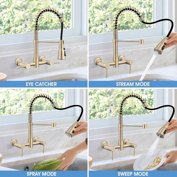Dornberg Pull Down Kitchen Faucet - Gold 3 Function Spring TONE00238BG - Picture 2 of 11